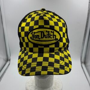 Von Dutch Black and Yellow Checkered Hat
